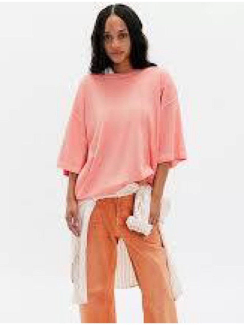 Free People Oversized Short Sleeve Tee in Coral